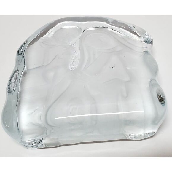 VTG '80s Paperweight Nativity Manger Scene Clear & Frosted Glass Holy Family Art - Picture 9 of 12